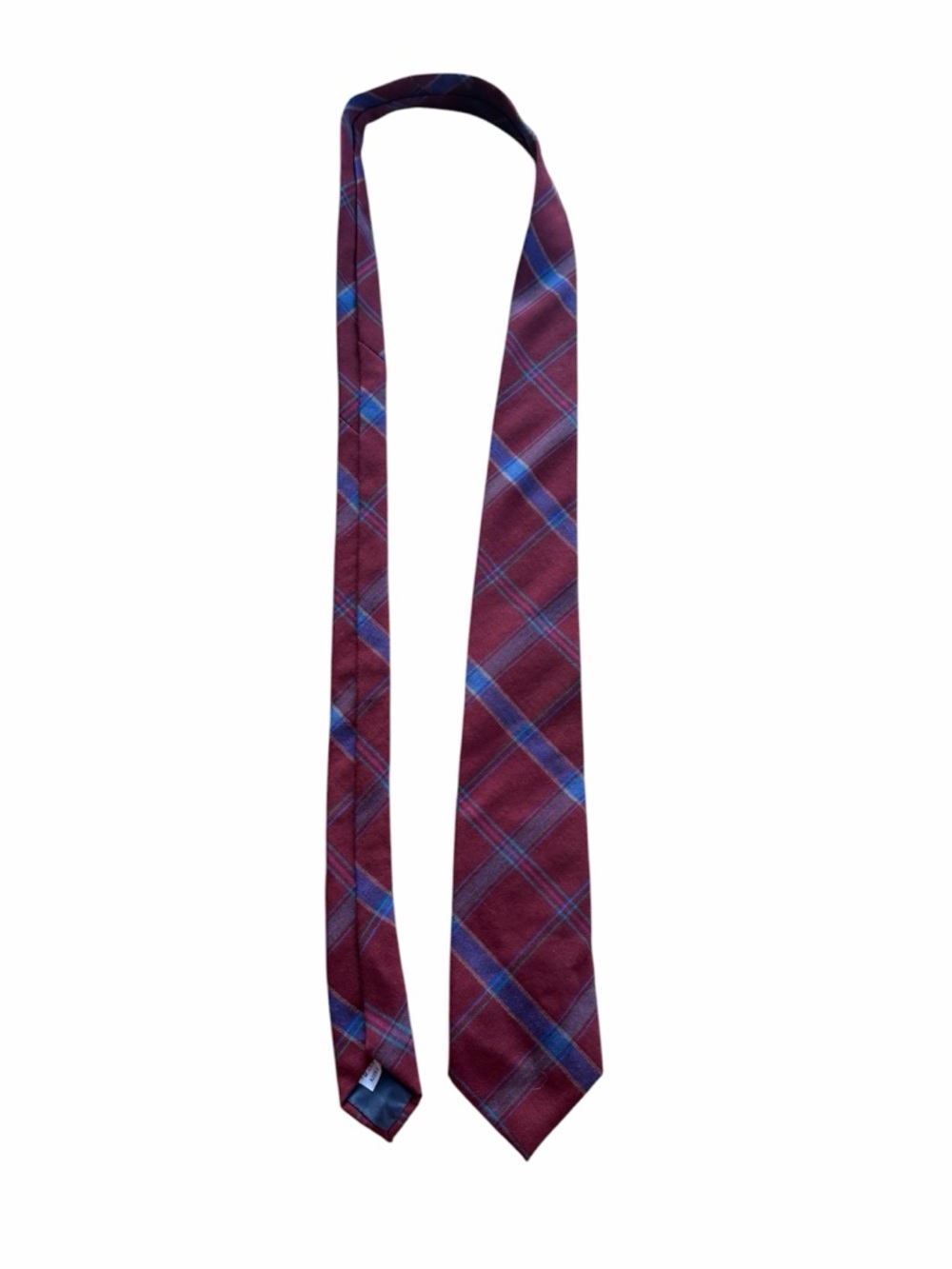 Pendleton Mens Wool Plaid Tie Burgundy Blue Check Made in USA Vintage Necktie